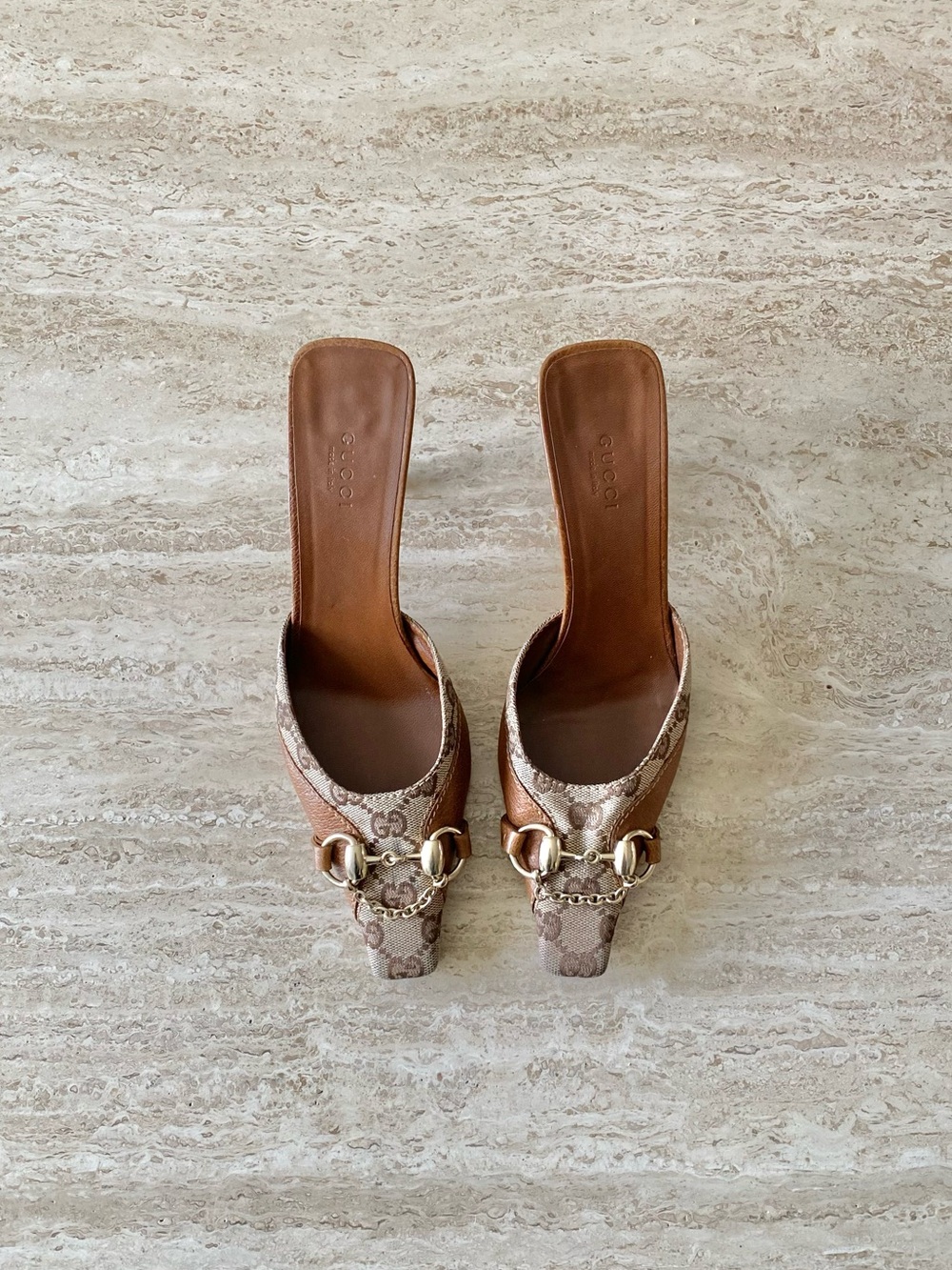 Vintage Gucci Horsebit Chain GG Canvas Mule Heels